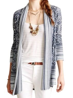 Anthropologie One September Small Pocono Damask Draped Open Cardigan